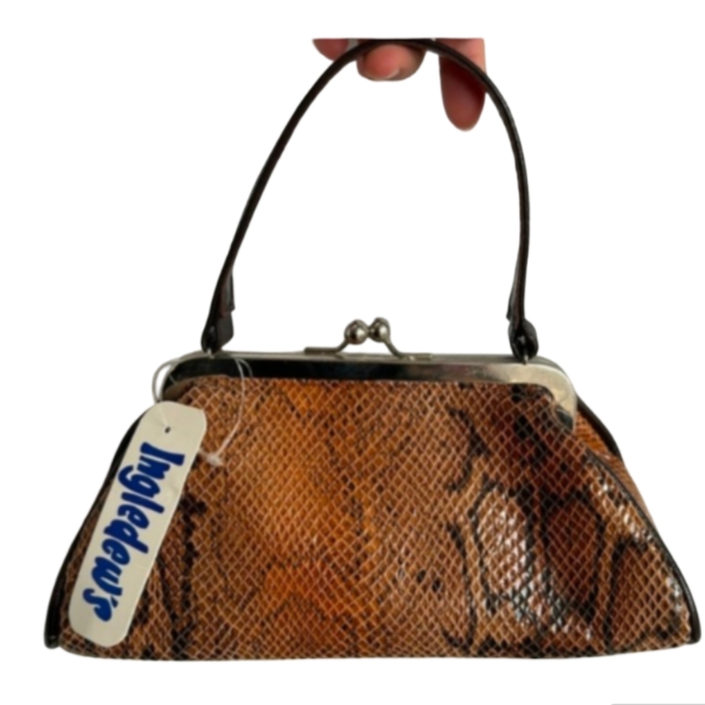 Ingledews Brown Faux Snakeskin Clutch with Kiss-Lock Closure Vintage Bag Purse